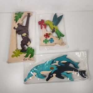 Kids Handmade Wooden Jigsaw Puzzle Monkey, Hummingbird, Dolphins- Costa Rica